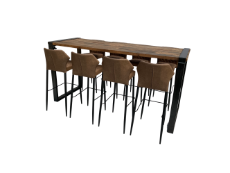Industrial Hightableset 8P. 2,2 m Cognac