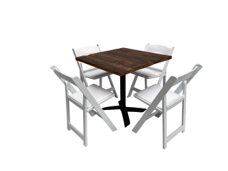 Industrial Bistrotischset 4P. Klappstuhl mit Kissen
